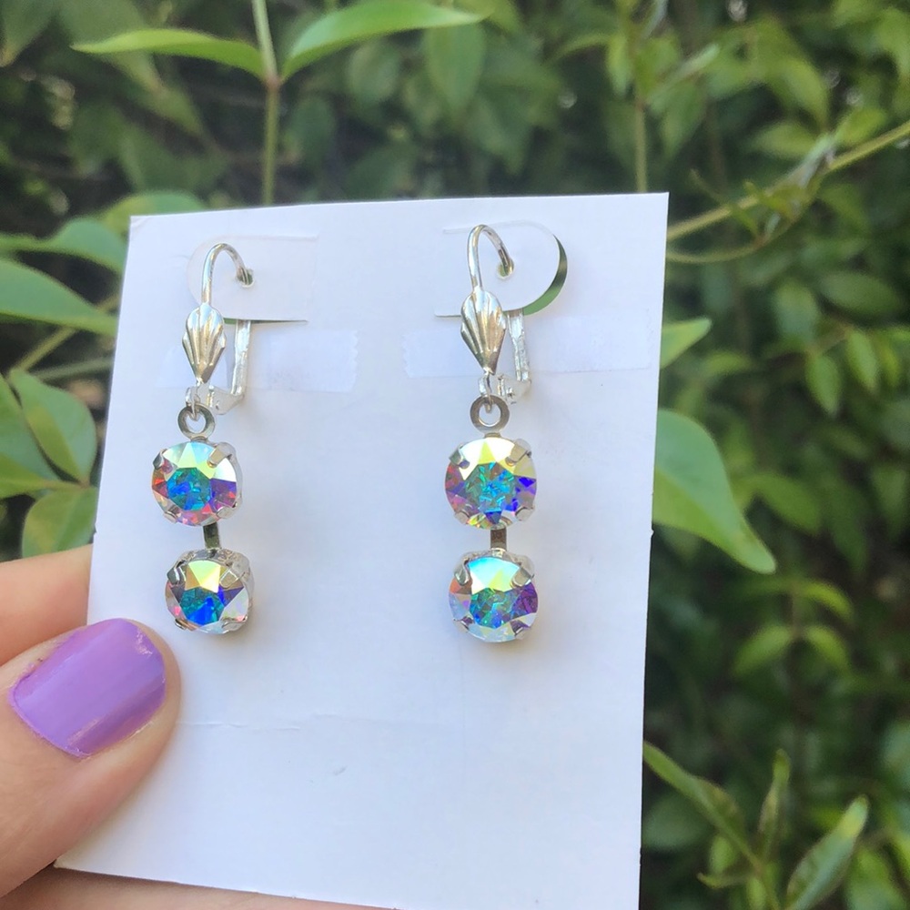 Aurora Borealis + Silver Crystal Drop Earrings - Picture 11 of 11